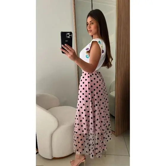 Saia Tule poa importado femininas modas Q002