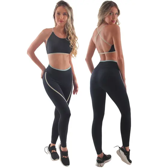 Conjunto Top + Legging Feminina Poliamida Cós Alto