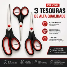 Kit 3 Tesouras Aço Inox Lâmina De Titânio Doméstico Multiuso Costura Artesanato Profissional