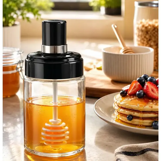 Meleira de Vidro Com Tampa E Pegador Colmeia Pote de Vidro Mel 230ml Transparente Decorativo