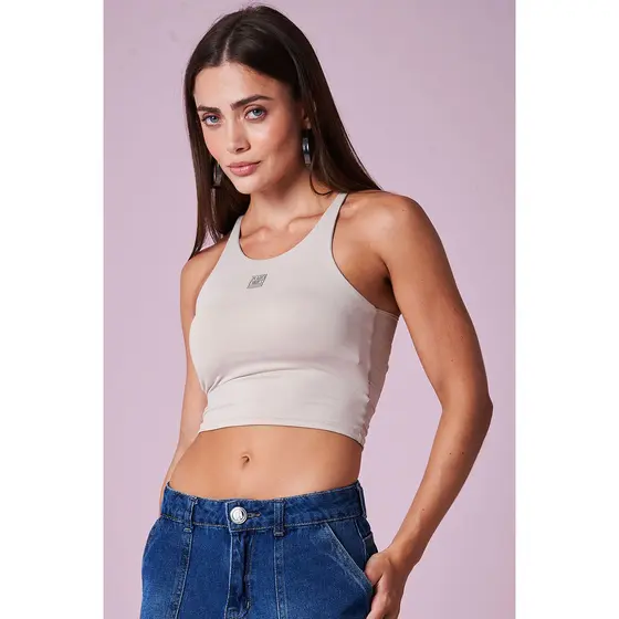 Cropped Feminino Fashion Fitness Planet Girls Bege