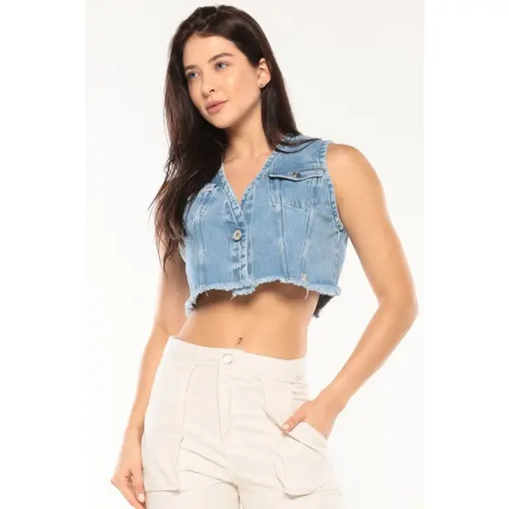 Colete Jeans Feminino Curto Planet Girls Jeans Médio