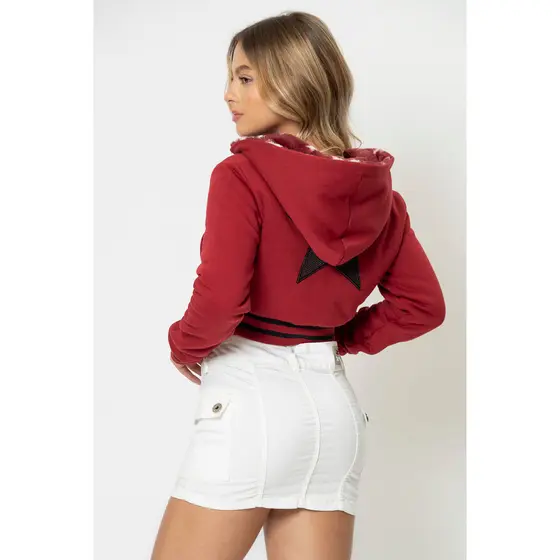 Moletom Cropped Dupla Face Com Relevo Planet Girls Vermelho Escuro