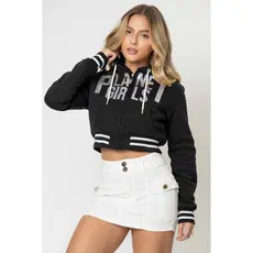 Moletom Cropped Dupla Face Com Relevo Planet Girls Preto