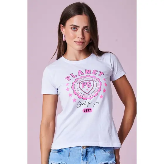 Camiseta Feminina  97 For You Planet Girls Branco