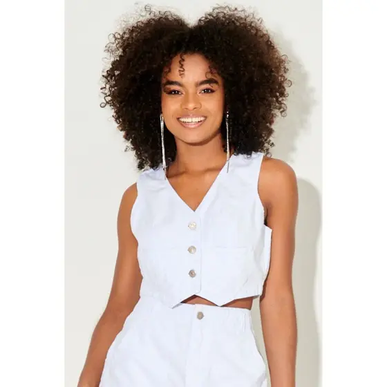 Colete Cropped Feminino Jeans Planet Girls Branco