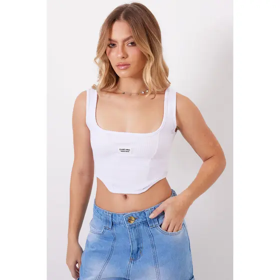 Cropped Regata Decote Reto Planet Girls Branco