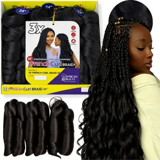 Cabelo French Curl Jumbo Ondulado 200g Longo e Macio Para Tranças Afro Crochet Boho African Beauty