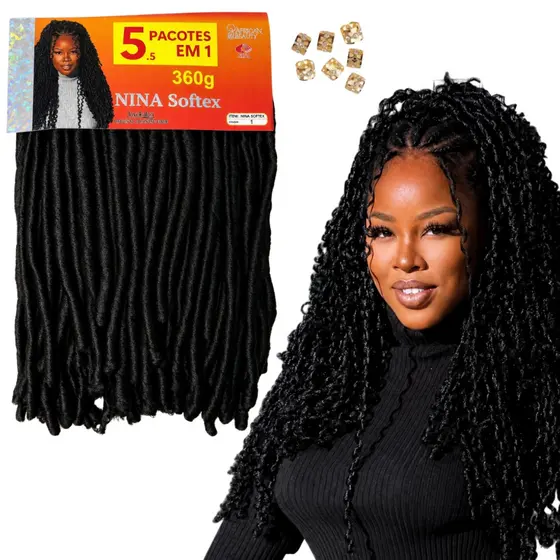 Nina Softex Pacotão faz uma cabeça 360g 5x1 Crochet Braids Cacheado