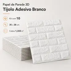 Kit 10 Placas Papel de Parede 3D Tijolo Branco Adesivo 35x38cm Cobre 1,33m²