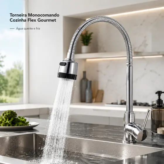 Torneira Gourmet Monocomando Cozinha Mesa Inox Flexível Quente Fria Pia Bancada