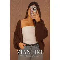 Casaco Curto Cardigan de Tricot No Fio Mousse Bolero Moda Trico Feminina Coleção Inverno