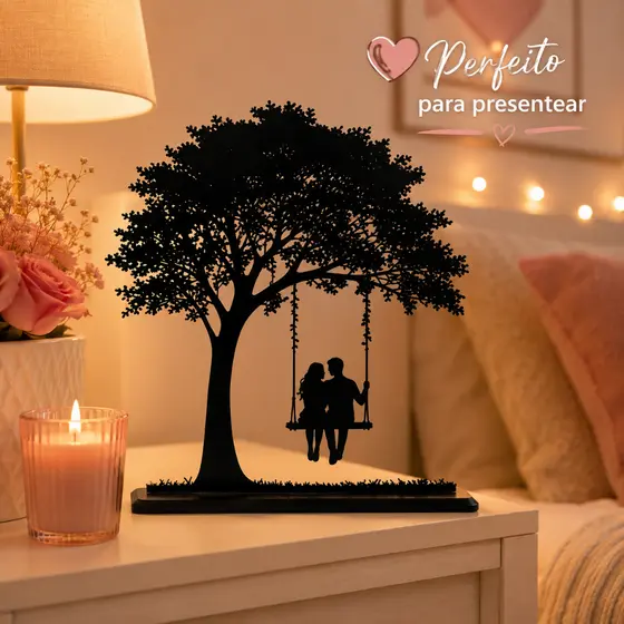 Escultura Decorativa Casal no Balanço Decoração Romântica Mesa Sala Quarto Presente Casal