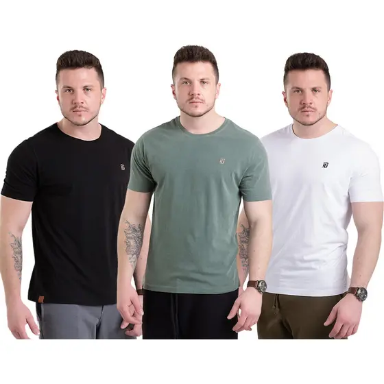 Kit 3 Camisetas Básicas Lisa Algodão Confortável Casual Top