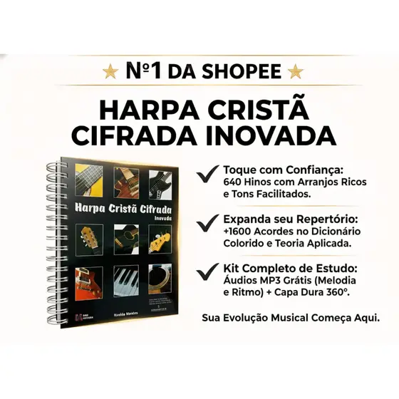 Harpa Cristã Cifrada Inovada Capa Dura | 640 Hinos p/ Violão Teclado + Dicionário e MP3
