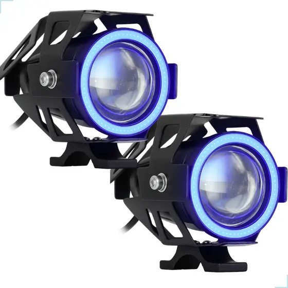 Par Farol Auxiliar Milha Mini U7 Azul Led Alta Potencia Para Moto Carro com Interruptor