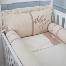 Kit Berço Linho Luxo Bordado Americano 100% Algodão  Menina e Menino Enxoval de Bebe 5 Pçs