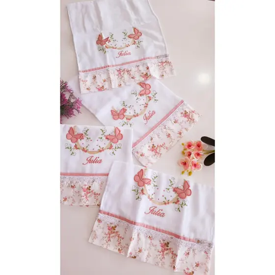 Kit Bebê 4 Fraldas Passeio Ombro 70 x 70 cm Bordada Personalizada