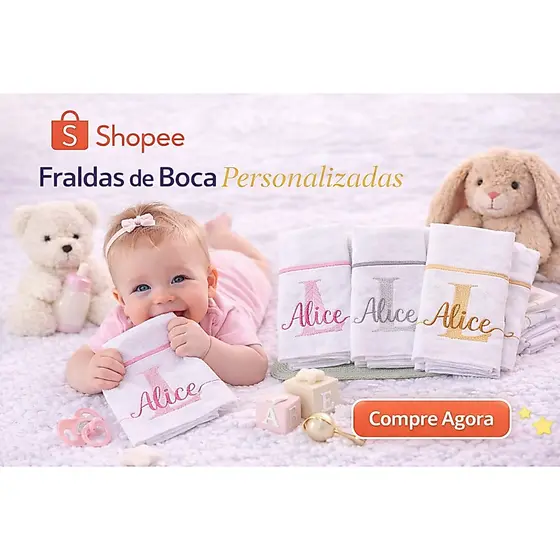 Fralda de Boca avulsa Personalizada Bordada Inicial +  Nome do Bebê 1 unidade