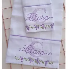 Fralda de Pano Bordada Personalizada Cremer Luxo 2 Peças Passeio e Boca Inicial e Nome.