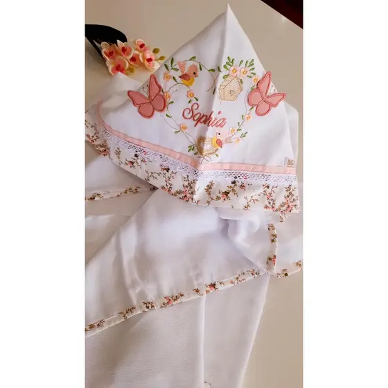 Toalha Fralda Banho Dupla Capuz Bordado Personalizado Nome do Bebê