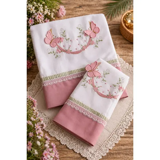 Fralda De Pano Bordada Luxo Cremer Passeio E Boca Kit Bebê Maternidade 2 Peças Sem Nome.