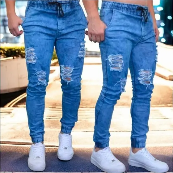 Calça Jogger Jeans Rasgada Moda Masculina Streewear Casual