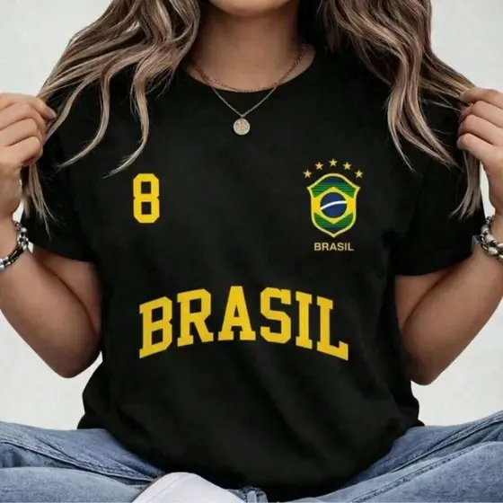 Blusa Feminina Brasil Hexa T-shirt Verão Manga Curta Camiseta Algodão Premium