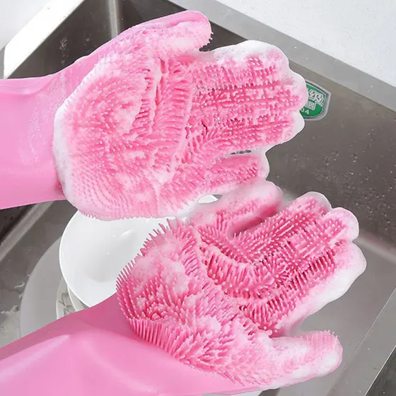 1 Par de luvas de lavagem de louça, Luva louça reutilizáveis de Silicone esponja cozinha banheiro