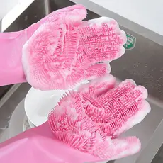 1 Par de luvas de lavagem de louça, Luva louça reutilizáveis de Silicone esponja cozinha  banheiro