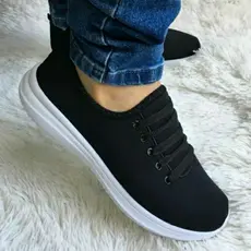 Tênis Feminino Fácil de Calçar com Enfeite Cadarço Falso, Macio e Confortável, Mod. F0101
