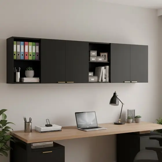 Armário Multiuso De Parede Aéreo Para Ambientes Branco/Preto