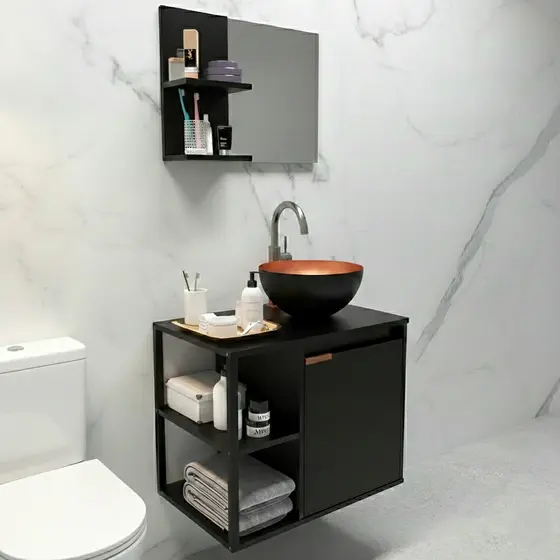 QUEIMA DE ESTOQUE - Kit Completo com Gabinete Retrô Industrial para Banheiro + Cuba e Espelho
