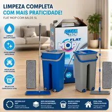 Flat Mop Rodo Mágico Balde 5L Esfregão Microfibra 2 Refis Lava Seca