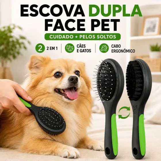 Escova Dupla Face Pet Cães Gatos Tira Pelos Desembaraçadora