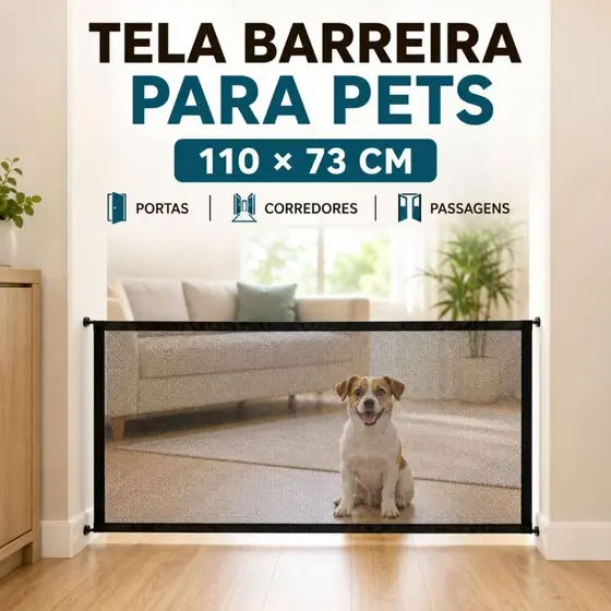 Tela Barreira Proteção Pet Cães e Gatos 110x73cm para Porta Escada Corredor