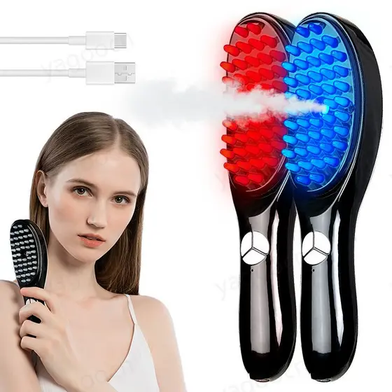 Pente Massageador Capilar 4 em 1 com LED e Vapor – Fortalece os Fios, Estimula o Crescimento e Combate a Queda