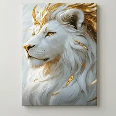 Quadro Decorativo Leão Branco e Dourado Imperial Canvas Luxo