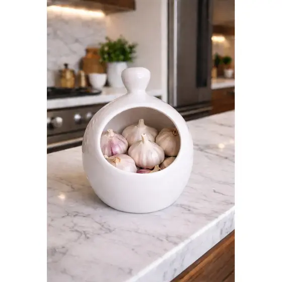 Porta Alho de Cerâmica Decorativo – Elegante, Resistente e Funcional para Cozinha