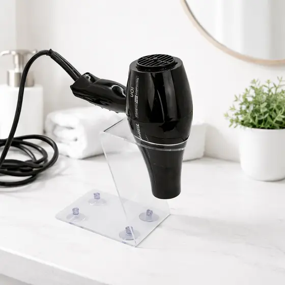 Organizador De Secador Cabelo Acrílico Transparente Com Ventosas Para Mesa