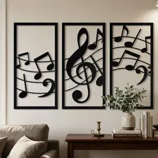 Kit 3 Quadros Dupla Face Decorativos Notas Musicais Som Musica Tamanhos Diversos MDF 3MM