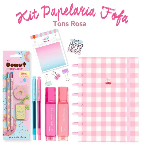 Kit Papelaria Caderno Inteligente Tons Rosa Fofo Kawaii