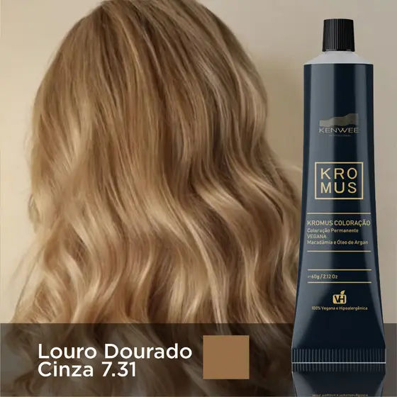 Coloração Permanente 100% Vegana e Hipoalergênica Louro Dourado Cinza Kromus Kenwee 60g
