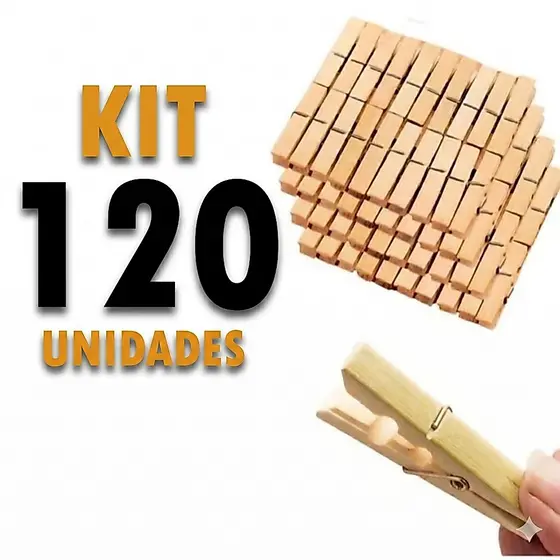Prendedores de Roupa kit 120 em Madeira com Mola de Aço Resistente