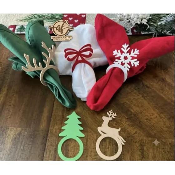 Conjunto com 6 Anéis de Guardanapo de Natal – Impressão 3D