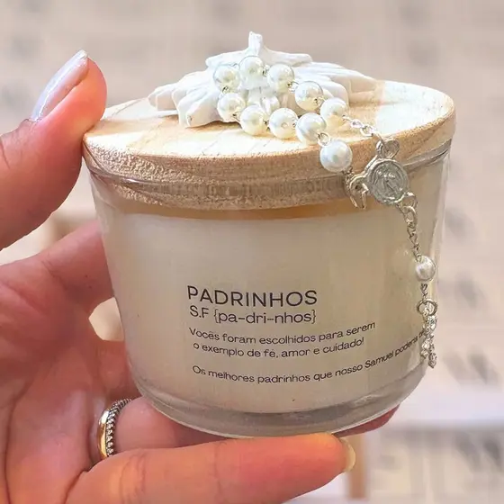Vela Aromática Batizado Presente Padrinhos Personalizada 150g Com Caixa Decorativa Vários Aromas