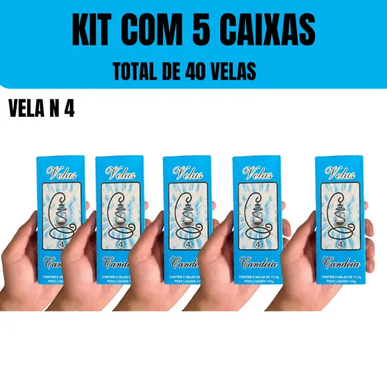 Kit com 40 Vela Palito Número 4 Parafina Pura Vela Votiva Branca Decoração Castiçal