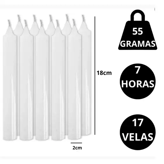 Vela 7 Horas Palito Branca Parafina Pura Caixa Com 17 Unidades