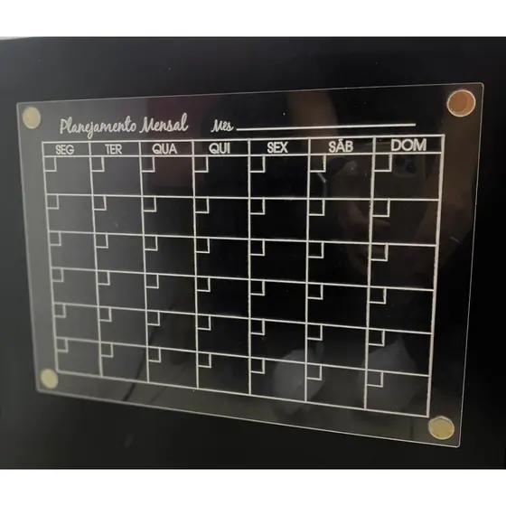 Quadro Planejamento Mensal em Acrílico Transparente - Planner Magnético