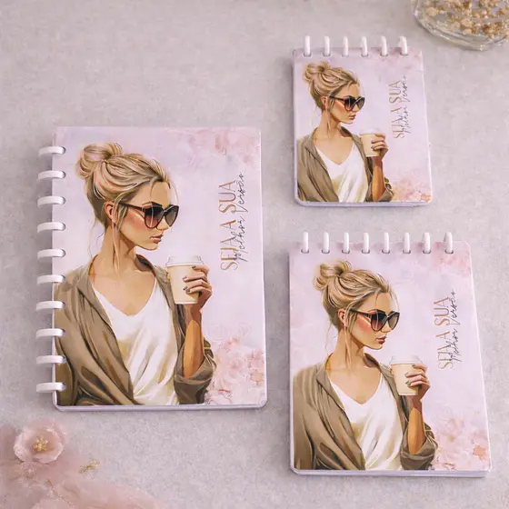 Kit Presente Mulher - Caderno A5 - Bloco de anotações A5/A6 - Disco Iscool Inteligente